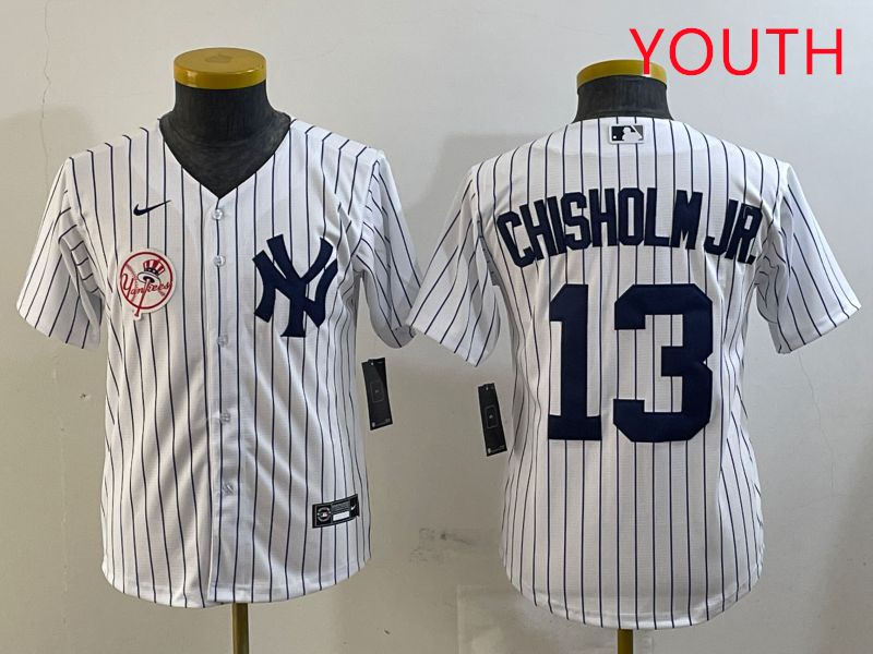 Youth New York Yankees 13 Chisholm jr White Stripe Game 2025 Nike MLB Jersey style 8